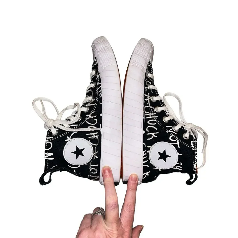 Converse Men's Black Not A Chuck Graffiti Sneakers Size 5 Preowned‎